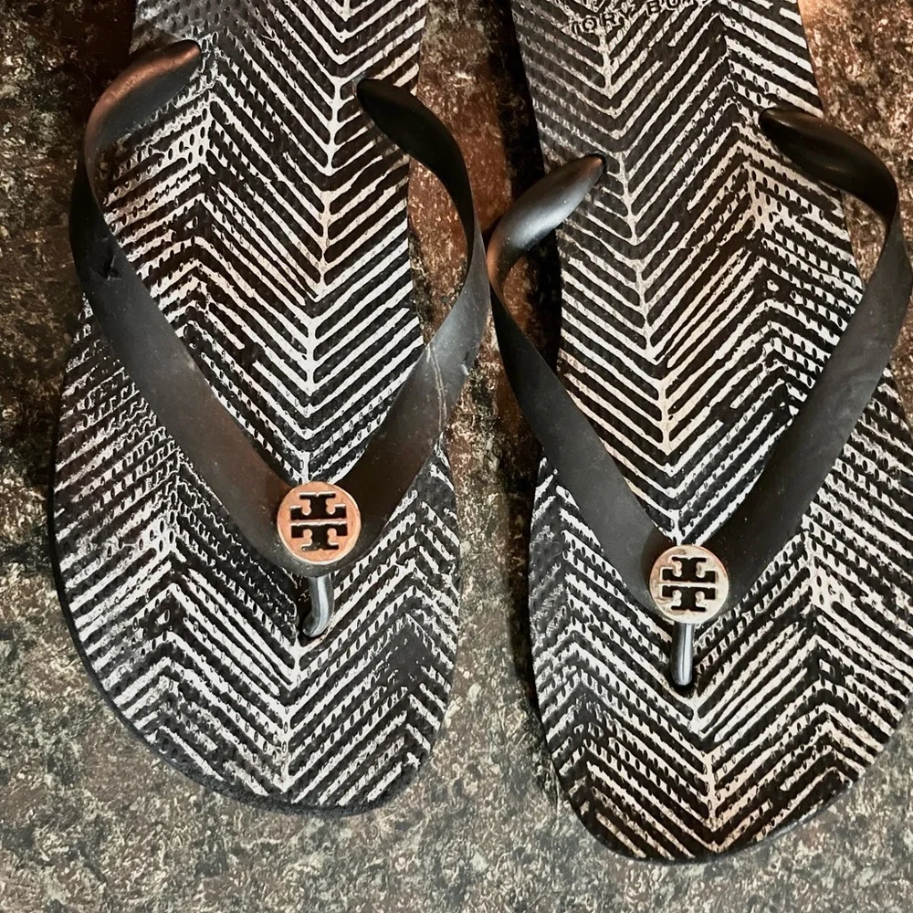 Tory Burch Distressed Chevron Flip Flops